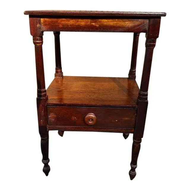 Antique 19th Century American Federal Style Walnut @ Tier Bed Side Table.