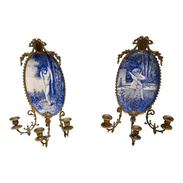 Antique 19th Century Porcelain Sconces – a Pair