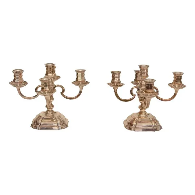 Antique 19th Century Silverplate 5 Candle Candelabras- a Pair