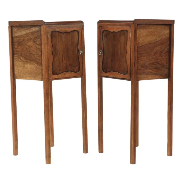 Antique 19th Century Walnut Tray-Top Nightstands, Set of 2