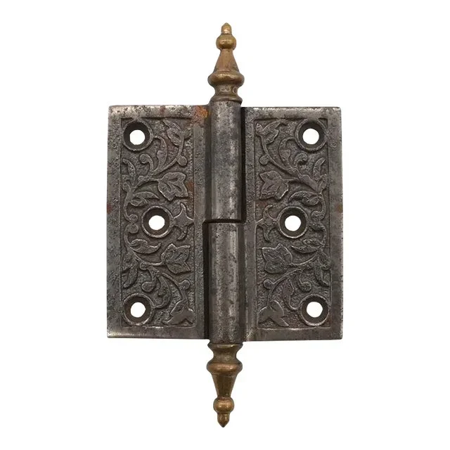Antique 2.5 X 2.5 Cast Iron Lift Off Door Hinge With Leaf Design