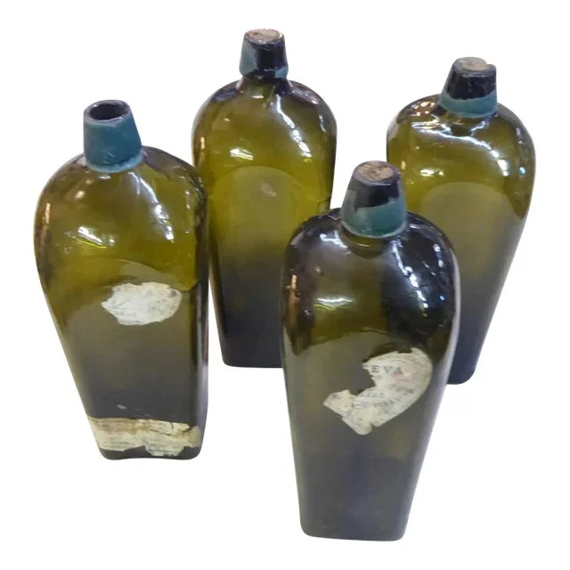 Antique American Olive Green Gin Bottles – Set 4