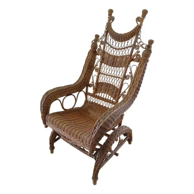 Antique American Victorian Wicker Woven Rocking Chair