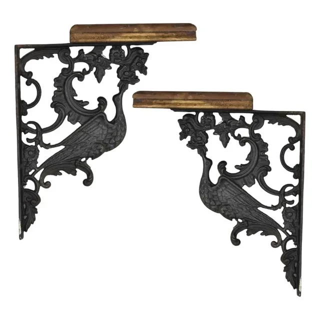 Antique Art Nouveau Cast Iron Figural Phoenix Bird Wall Shelf Brackets – A Pair