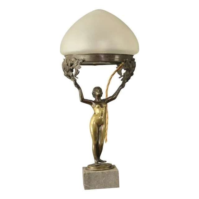 Antique Art Nouveau Table Lamp in Patinated Bronze, 1890s