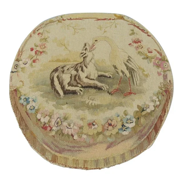 Antique Aubusson Tapestry Chair Back Cover