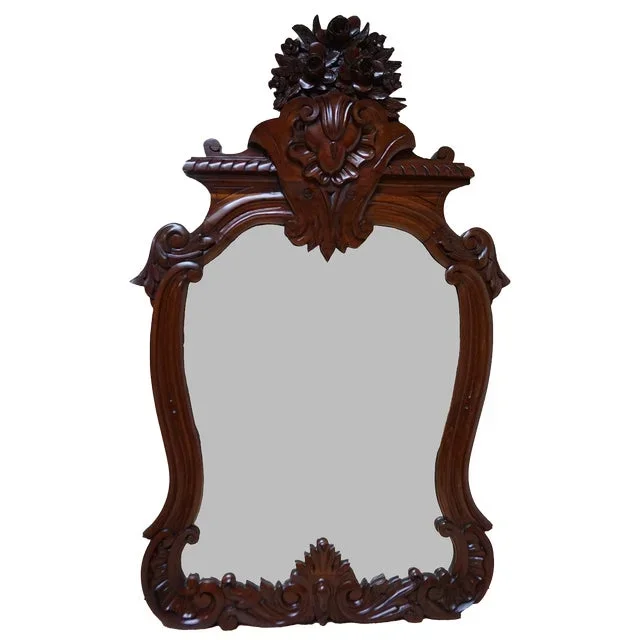 Antique Barocque Wall Mirror in Carved Mahogany