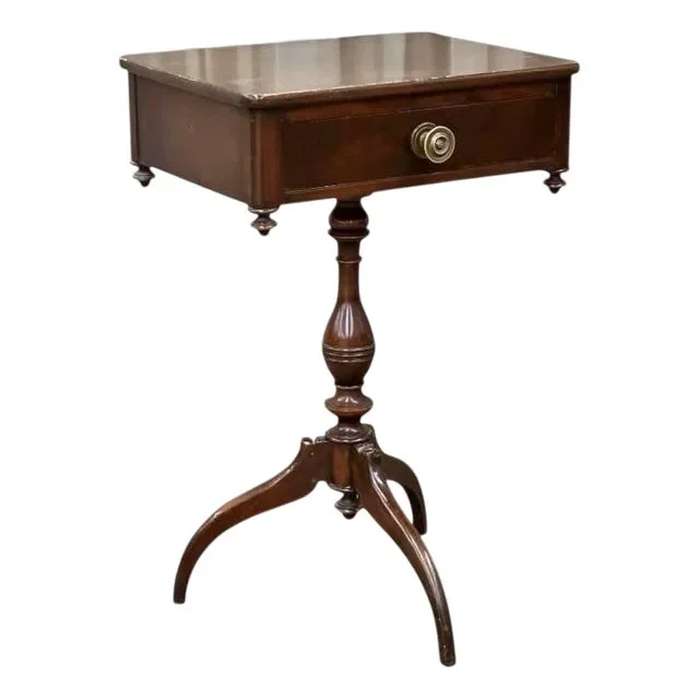 Antique Berkey & Gay Pedestal Table-Side Table–Flame Mahogany–Victorian-Tripod