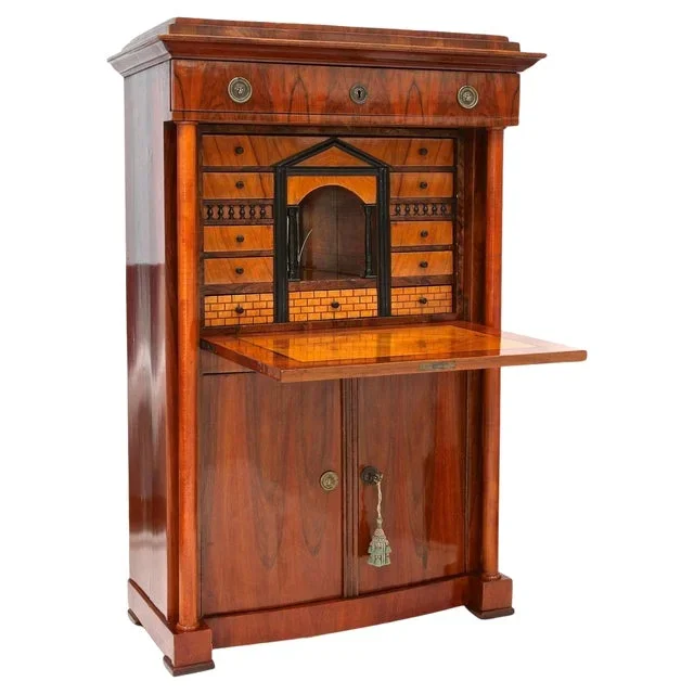 Antique Biedermeier Nutwood Secretary, 1825