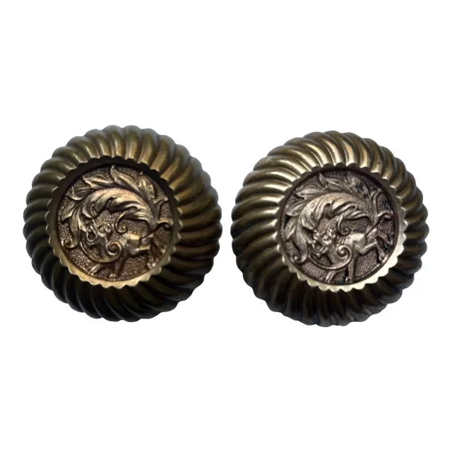 Antique Bronze American Empire Fanciful Beast Door Knobs