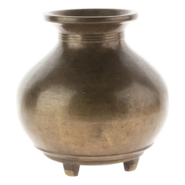 Antique Bronze Chinese Rounded Footed Vase with Ribbed Neck