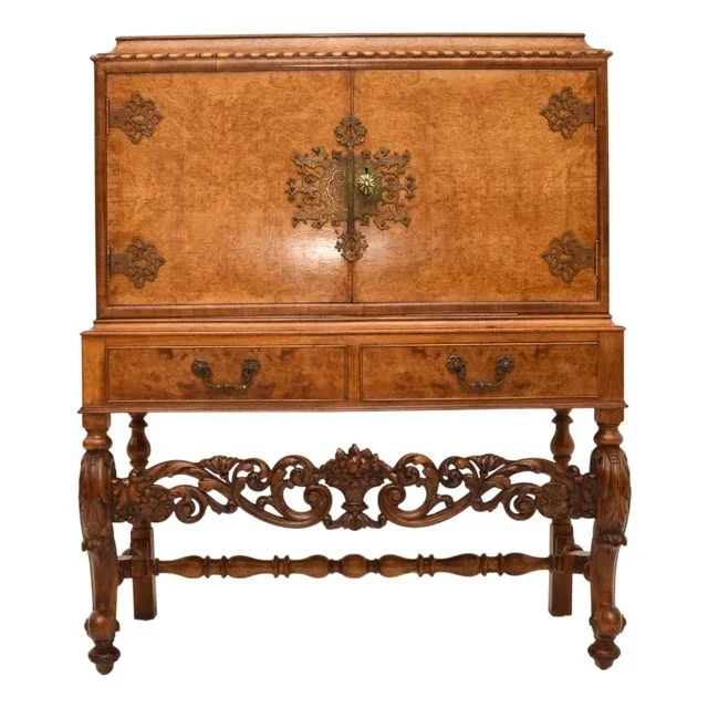 Antique Burr Walnut Cocktail Cabinet, 1920s