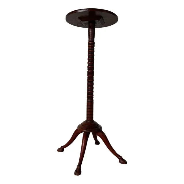 Antique Carved Mahogany Torchère Pedestal Stand With Four Hoof Feet