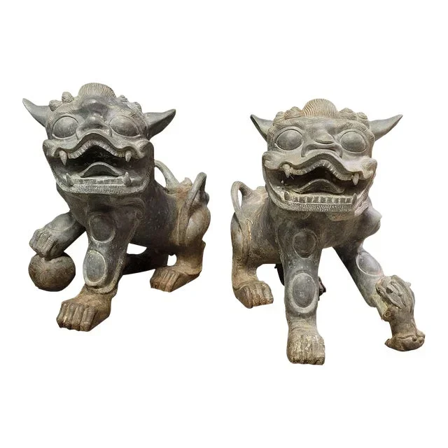 Antique Chinese Bronze Guardian Foo Dogs – A Pair