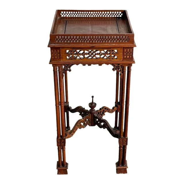Antique Chinese Chippendale Style Tea Table W/ Hidden Pull-Out Tray
