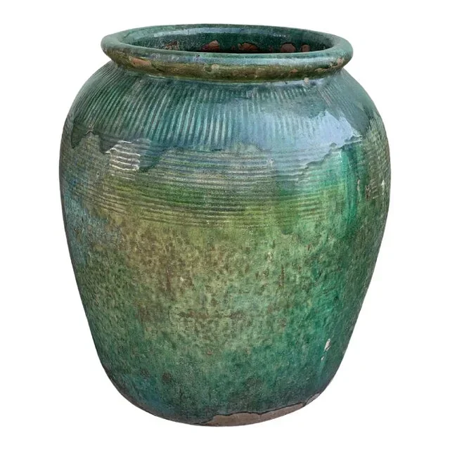 Antique Chinese Green Glazed Ceramic Soy Sauce Jar, C. 1900