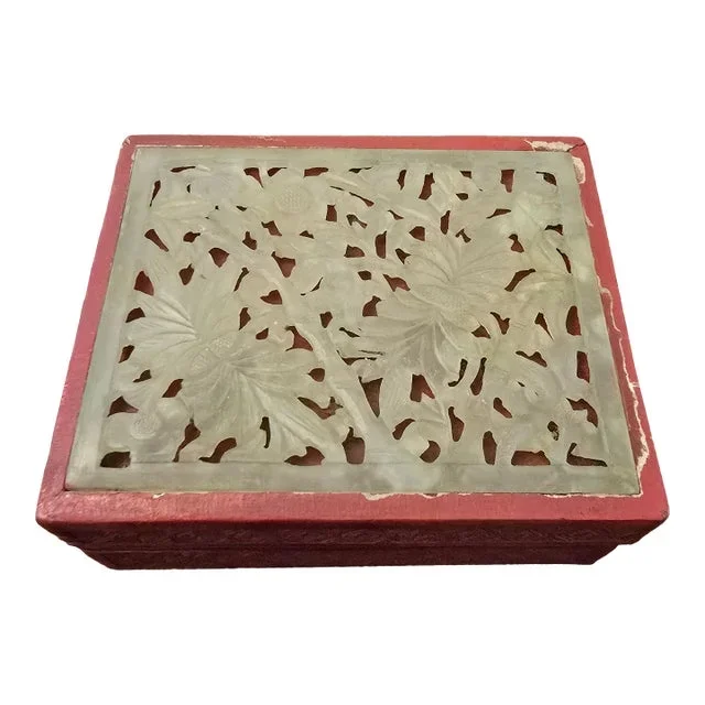 Antique Chinese Jade Box Cinnabar Carved Reticulated