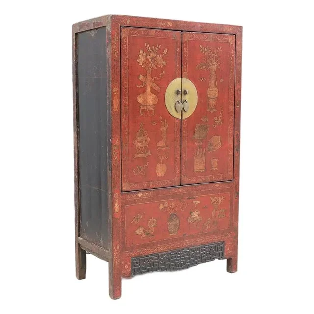 Antique Chinese Painted Elm Armoire