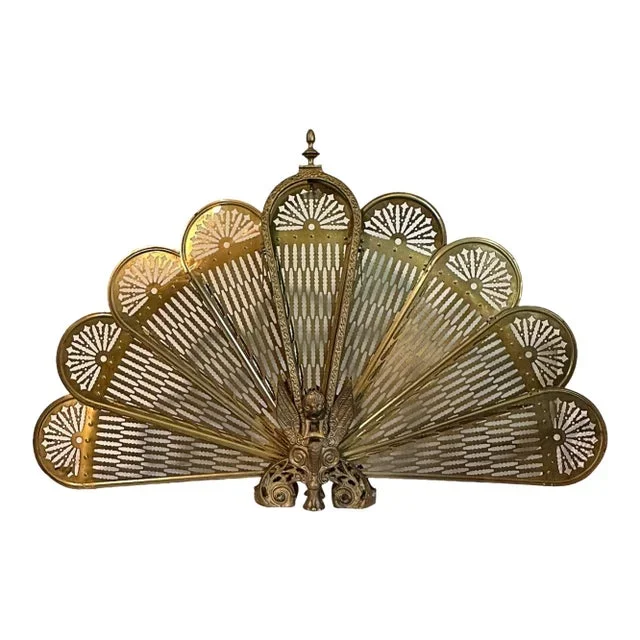 Antique Circa 1900 Art Nouveau Brass Griffin Folding Fireplace Screen