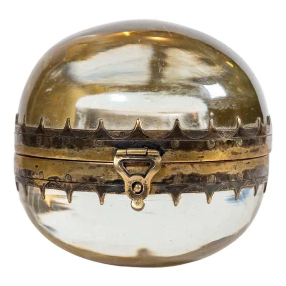Antique Clear Spherical Glass and Silver Decoration Coin Container, 1890s