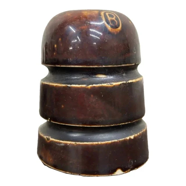 Antique Dark Brown Mushroom Cap Glazed Ceramic Insulator