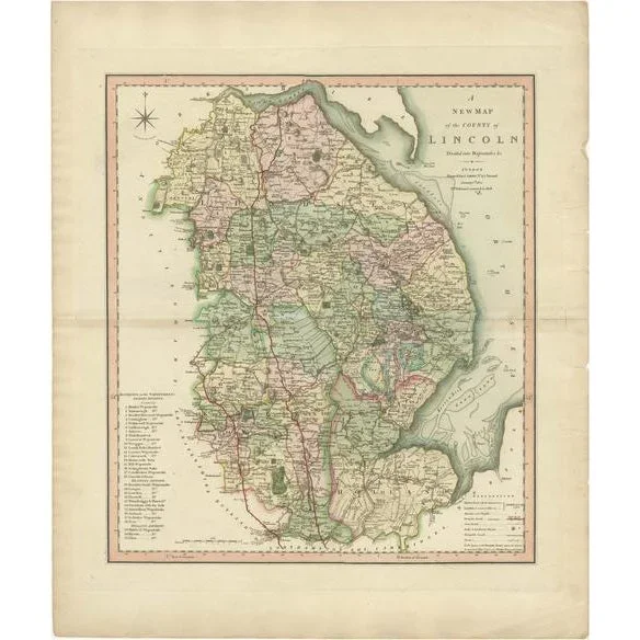 Antique Decorative County Map of Lincolnshire, 1804