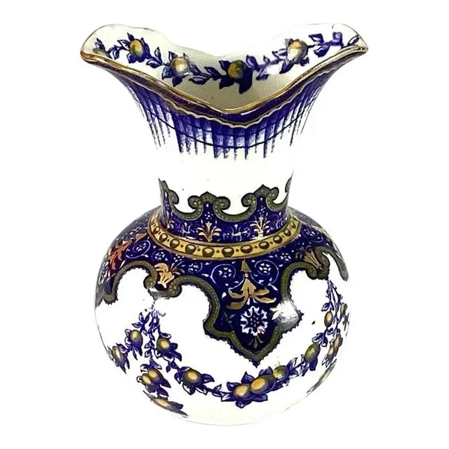 Antique Doulton Burslem-Handpainted Cobalt and Gold Trimmed Vase