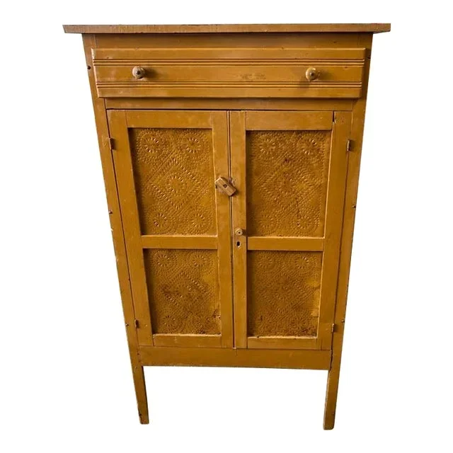 Antique Early American Primitive Style Pie Safe Punched Tin Cabinet Cupboard.