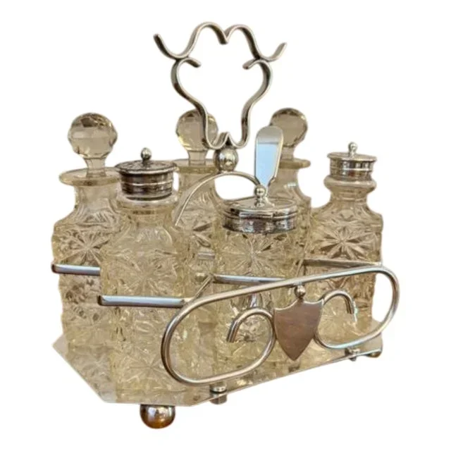 Antique Edwardian Silver Plated Cruet Set, 1900, Set of 7