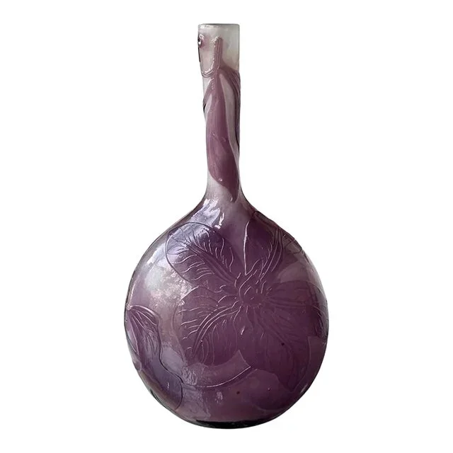 Antique Emile Gallé Purple Cameo Glass Vase Soliflor, Circa 1900