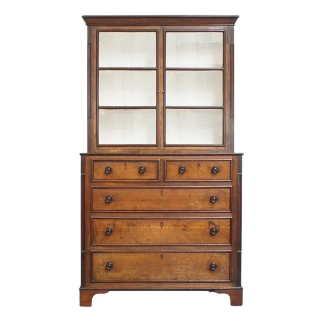 Antique English Display Cabinet with Drawers, Early 19th Century