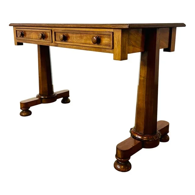 Antique English William IV Mahogany Library Table with Leather Top, 1830s