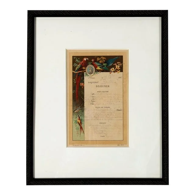 Antique Framed ‘Déjeuner’ (Lunch) Restaurant Menu, France, 1901