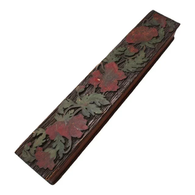 Antique French Art Nouveau Carved Wooden Box 19th Century
