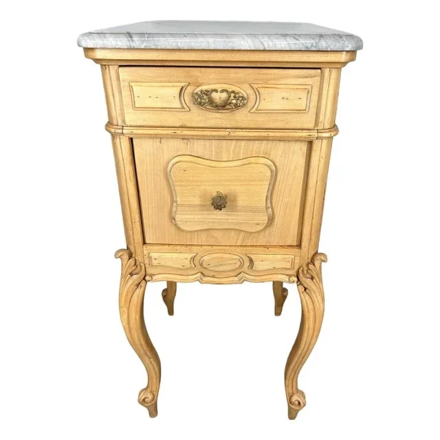 Antique French Bedside Table with Marble Top