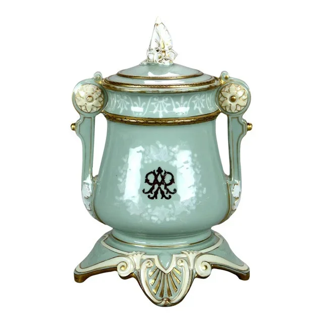 Antique French C.P. & Co. Porcelain Footed and Covered Urn, Circa 1890