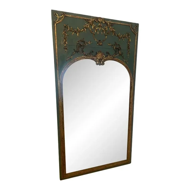 Antique French Carved Gilt and Wood Painted Trumeau Mirror
