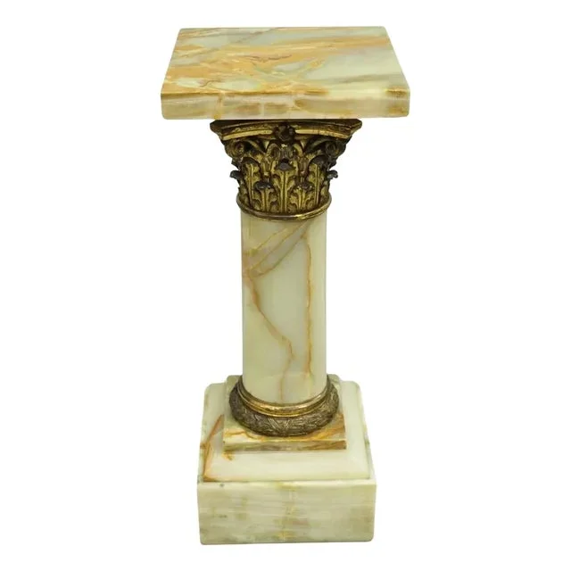 Antique French Empire Bronze Classical Corinthian Column Green Onyx Pedestal