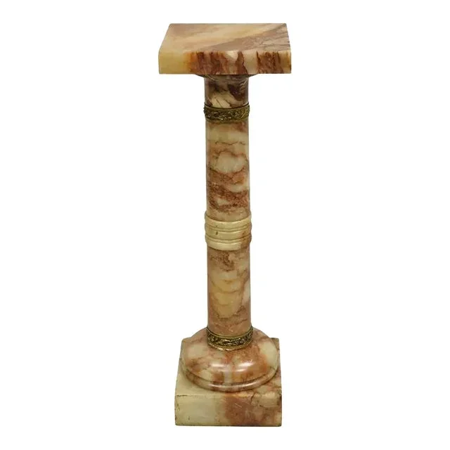 Antique French Empire Carved Onyx and Bronze Mounted Brown Column Pedestal