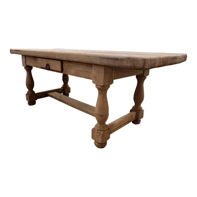 Antique French Farmhouse Dining Table With Drawer