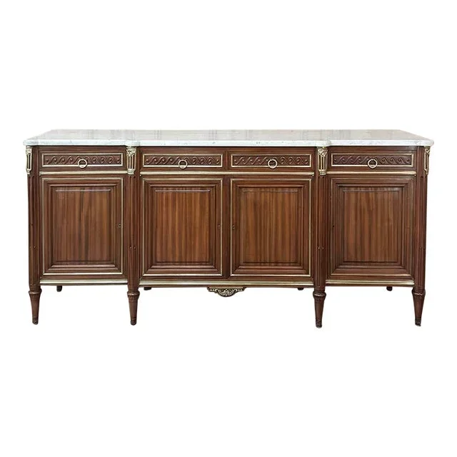 Antique French Louis XVI Mahogany Marble Top Buffet