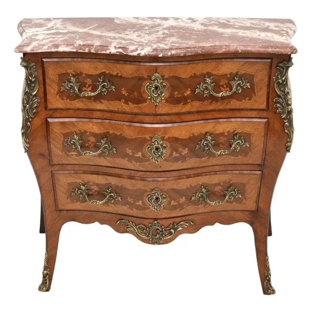Antique French Marble Top Bombe Commode, 1890s