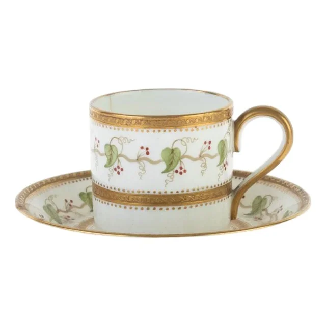 Antique Gilt Porcelain Demitasse & Saucer from Wedgwood, Set of 2