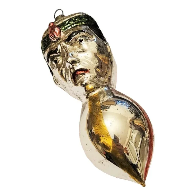 Antique Glass Christmas Tree Ball with Two Faces, 1890s