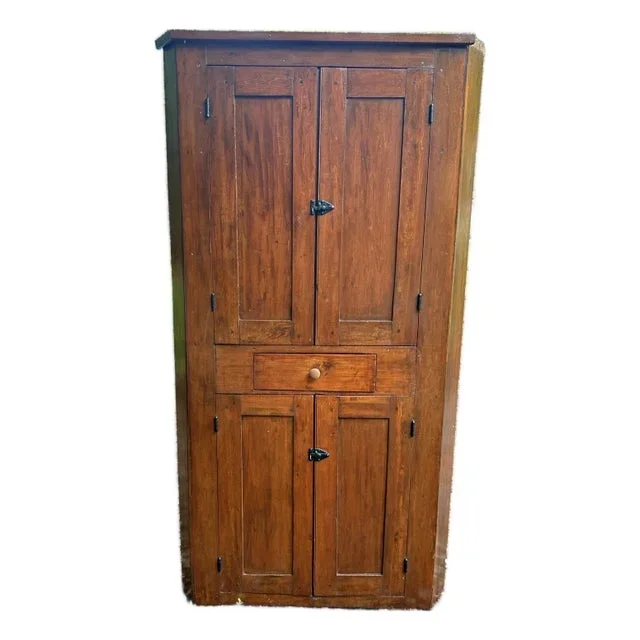 Antique Honey Pine Corner Cabinet With Painted Interior