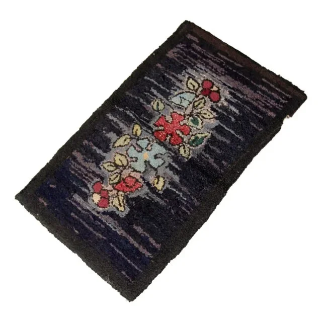 Antique Hooked Floral Accent Rug