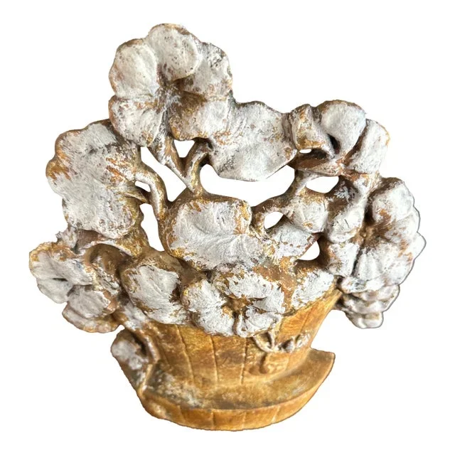 Antique Hubley Cast Iron Cosmos Flower Basket Doorstop