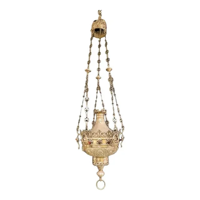 Antique Irish Sterling Silver Ecclesiastical Gothic Style Hanging Lantern / Lamp