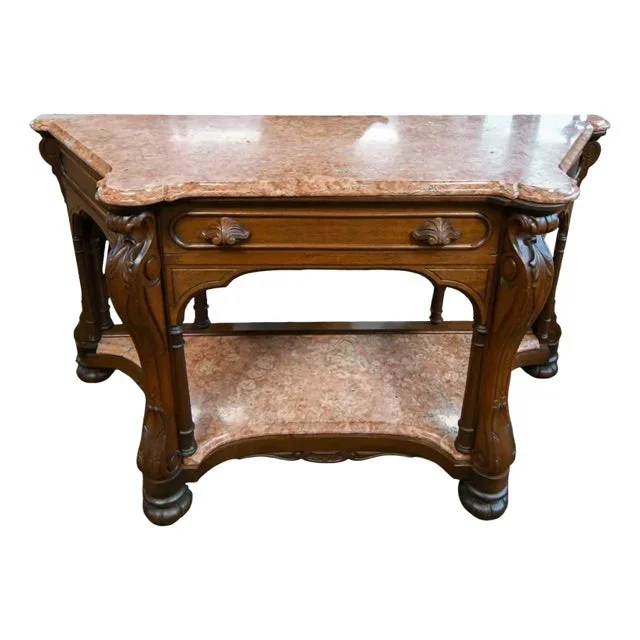 Antique Italian Pink Marble Top Console Table