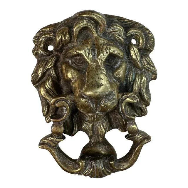 Antique Italian Traditional Renaissance Solid Brass Lion Head Door Knocker